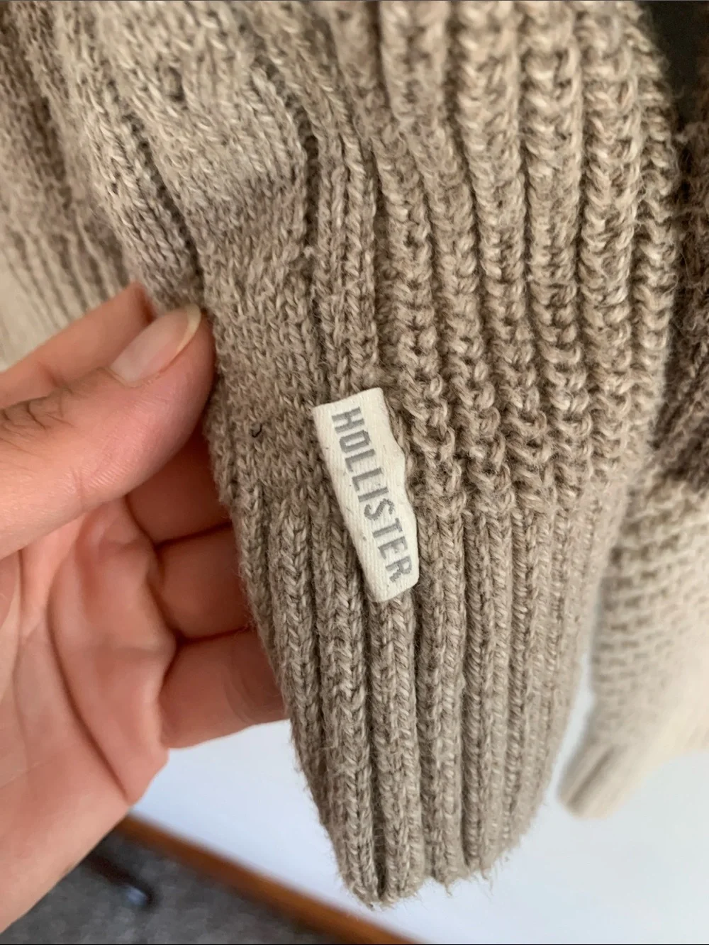 HOLLISTER Neutral Tone Colorblock Cable-Knit Crewneck Sweater